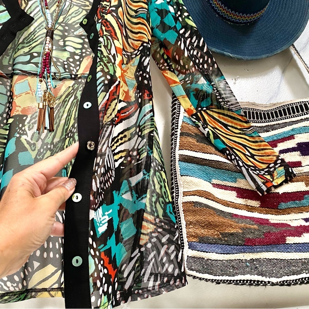 Butterfly cardigan boho semi sheer gem w resort vacay cruise vibe - Picture 5 of 16